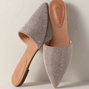 NWOB Schutz Felicia Crystal Flat Mule Slide in Honey‎ Beige -- 7